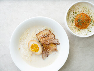 Japanese style ramen with various toppings