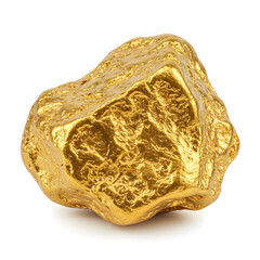 Realistic shiny gold nugget isolated on white background