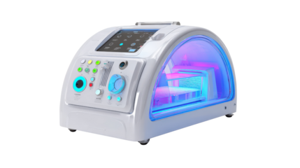 Modern photodynamic therapy device for skin treatments, isolated on a Transparent background, PNG file.