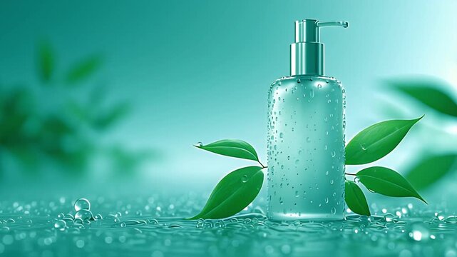 Natural beauty perfume AI generated video luxury spray bottle fresh scent commercial HD. Fresh spring summer perfume AI generated video bottle rain drops green leaves advertising.