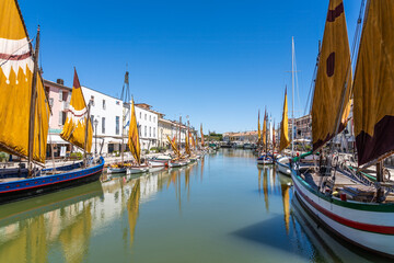 Fototapeta premium Boats in The Port Channel of Cesenatico