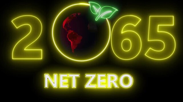 Net zero environment sustainable concept with 2065 year changing. Net Zero Emissions Target Animation Sustainable development and business concept. . Sustainable development and green business concept
