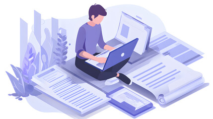 Person searching user manual guide on laptop, online documentation and help interface for business services --ar 16:9