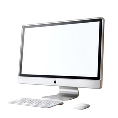 Fototapeta premium Modern Computer Setup Displaying Sleek All-In-One Technology in Bright Office Environment