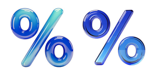 Stunning blue glossy percentage symbols offer dynamic discounts and modern financial appeal for sales isolated on png transparent background