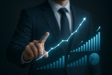 Businessman analyzing virtual financial growth chart