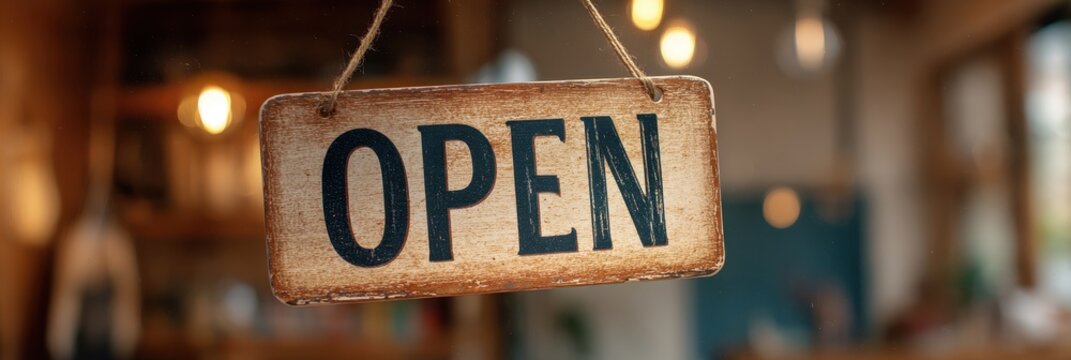 Open Sign On Door Mask. Advertising Concept for Coffee Cafe Shop Reopening After Coronavirus Quarantine - Powered by Adobe