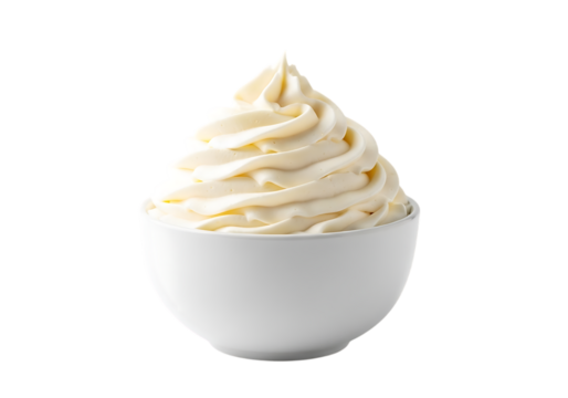 White vanilla soft serve ice cream in a bowl Isolated on transparent background

