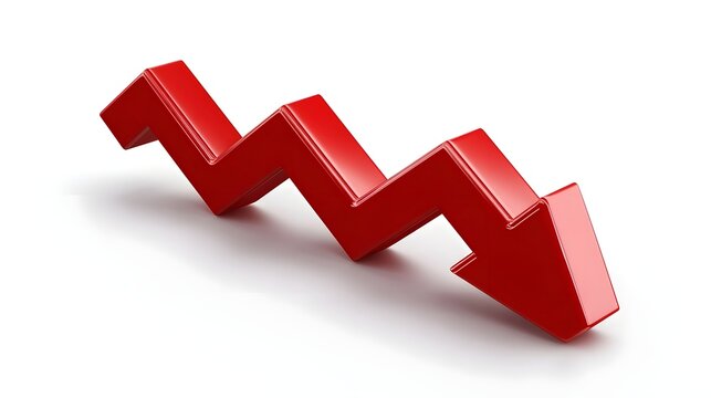 Red downward-pointing arrow chart depicting a declining trend.