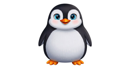 Fototapeta premium Adorable 3d cartoon penguin character with big blue eyes