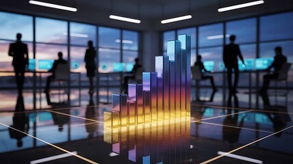 Business Growth Chart in Modern Office Setting Reflecting Team Success and Strategic Planning for Future Development with Financial Data Analysis
