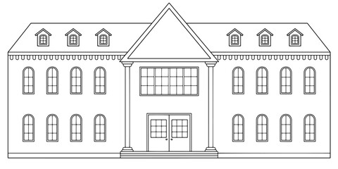 University building exterior graphic black white isolated sketch illustration vector