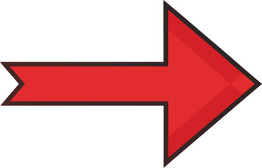Vector illustration of a right arrow,   red silhouette, and outline style