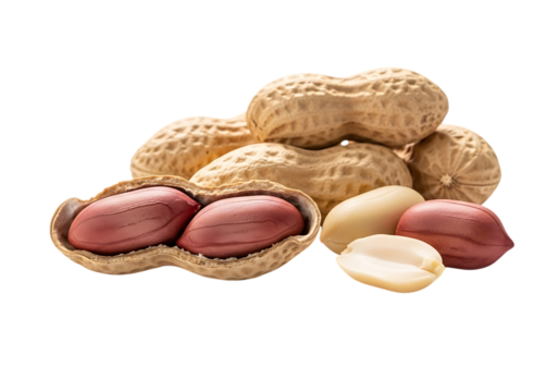 Peanuts in Shell and Shelled Peanuts Isolated on Transparent Background

