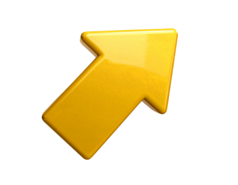  3D Glossy Yellow Arrow Pointing Right with Shadow, Isolated