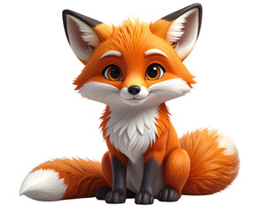 Obraz premium Playful 3D Fox Sitting Upright with Big Eyes, Isolated on White Background