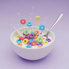 Rainbow Cereal Splash A Colorful 3D Render of Breakfast Delight