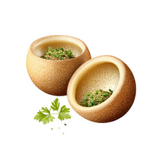 Gourmet Bread Bowls Filled with Fresh Herbs and Spices