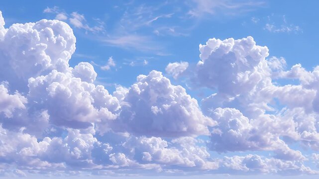 Fluffy white clouds AI generated video cumulus cloudscape dramatic blue sky cinematic nature scene. Stunning cumulus cloudscape AI generated video timelapse breathtaking aerial view fluffy.