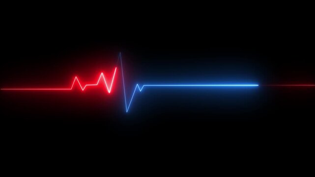 Glowing neon heartbeat and pulse rate animation. EKG monitoring in an emergency. Loop able medical heartbeat signal animation for health.