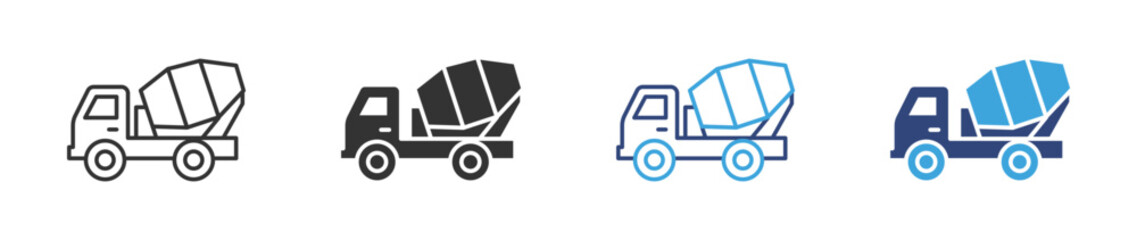 Concrete icon, Cement mixer icon set in outline and flat style , vector illustration. © Icon Atelier