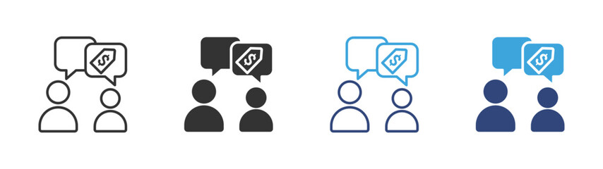 Sales Negotiation icon set in outline and flat style , vector illustration.