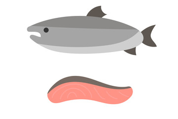 しゃけとしゃけの切り身のセットイラスト