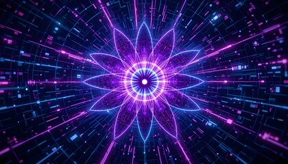 Obraz premium Abstract Atomic Structures with Neon Purple and Cyan Light