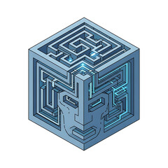 Maze cube, symbol of confusion, problem-solving, and complexity.