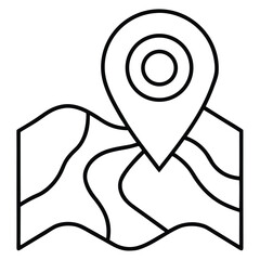 Clean line art gps map with a prominent red pin marker on a simple white background perfect for location based services