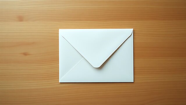 Minimalist white envelope on wooden surface, conveying simplicity and communication under soft lighting.