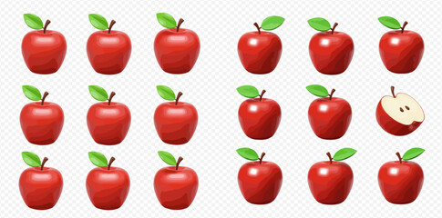 Collection of red apples, whole and sliced, arranged in a grid pattern.