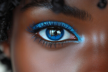 Obraz premium Generative AI image of fashion model with glowing neon makeup showing futuristic beauty cosmetics and closeup visage trends in modern style