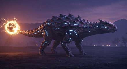 Fantastic Futuristic Armored Ankylosaurus A Digital Illustration Depicting an Ancient Beast with a Modern Twist