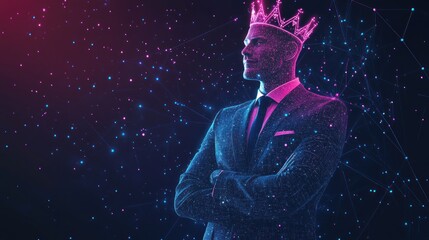 King, businessman, digital, crown, leader, success, future, technology, power, royalty.