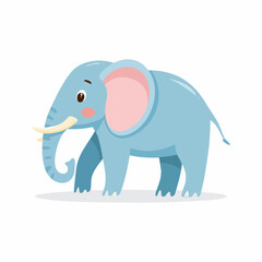 Naklejka premium Cartoon illustration of a light blue elephant with large pink ears and white tusks, standing on a white background.