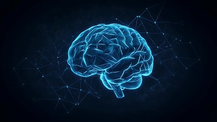 Abstract Digital Brain Visualization With Blue Glowing Dots And Neural Network - Powered by Adobe