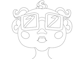 Cartoon character lineart design, coloring, transparent background - a child with big glasses