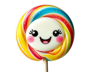 Cute Cartoon Lollipop with Smiling Face, isolated on transparent background