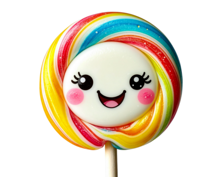 Cute Cartoon Lollipop with Smiling Face, isolated on transparent background