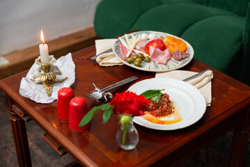 Cozy candlelit dinner setting