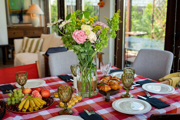Elegant dining with floral arrangement