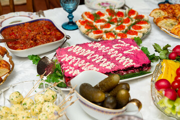 Festive russian holiday dinner spread