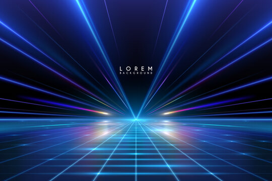 Light rays effects background with grid on floor