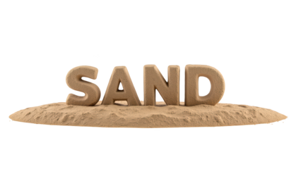Sand letters on sandy surface create playful and inviting scene, perfect for beach themed designs or summer activities