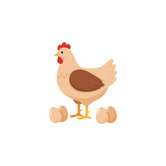 Illustration of cute farm animals, chicks and hens with eggs