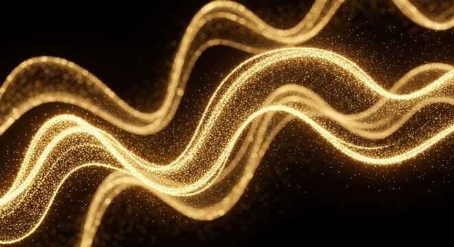 Golden sparkling light trails on a dark background for digital design elements
