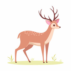 Obraz premium Illustration of a light brown spotted deer with antlers standing on a green patch of grass.