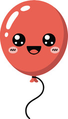 Illustration of a red balloon with a cute face and a black string on a white background design element