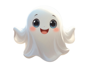 Kawaii Ghost with Sparkly Eyes and Cute Smile, isolated on transparent background